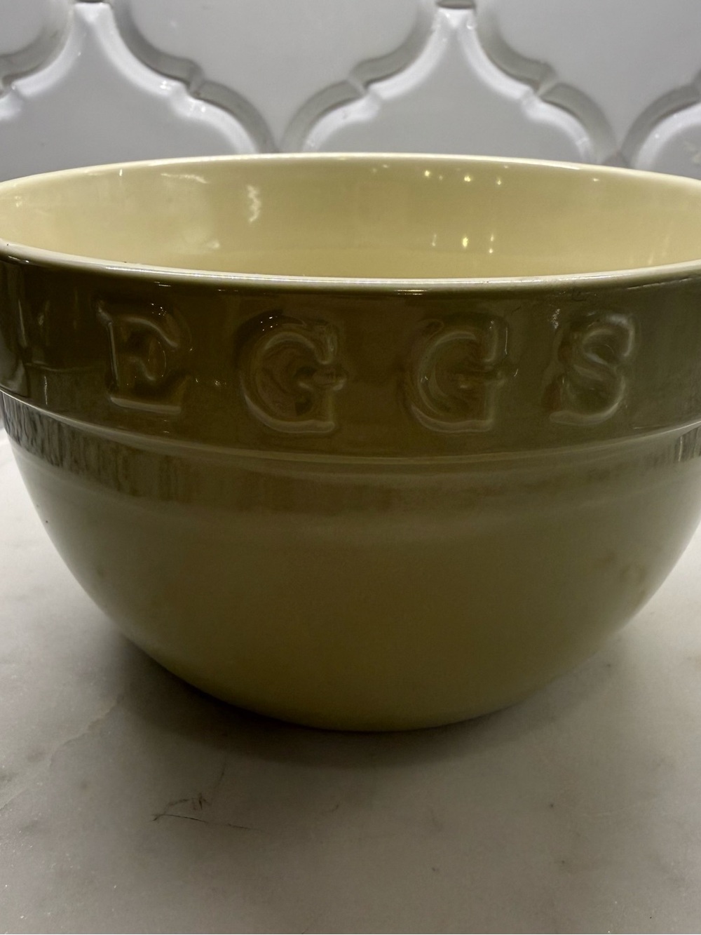 RARE Vintage At Home America "Baker’s Basics” Green Ceramic 7” Mixing Bowl EGGS